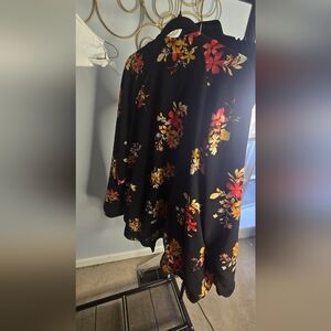 Ava & Viv Black Skirt with Red and Yellow Floral Design